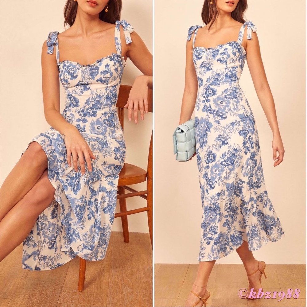 πHPπ REFORMATION Nikita Blue White Floral Dress - Picture 1 of 16